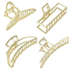 KRELIN 4 Pack Large Metal Hair Claw Clips - 4.7 Inch Nonslip Big Nonslip gold hair clamps ,Perfect Jaw hair clamps for Women and Thinner, Thick hair styling,Strong Hold Hair,Fashion Hair Accessorie