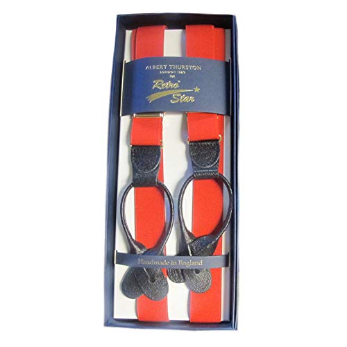 Albert ThurstonButton Braces Red with Black Leather/Brass Fittings