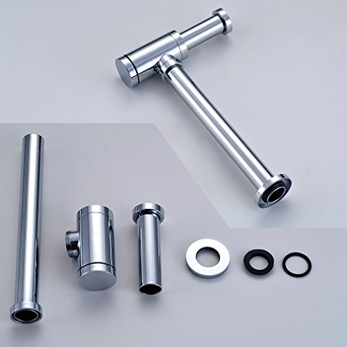 Auralum® Sifon Siphon verchromt zylindrisch Edelstahl Röhrensiphon Röhrensifon Ablauf für Waschbecken Waschtisch - 5