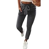 Coolster Damen-beiläufige Gestreifte Hohe Taillen-Hosen-elastische Taillen-beiläufige Hosen (Dunkelgrau 2, M)