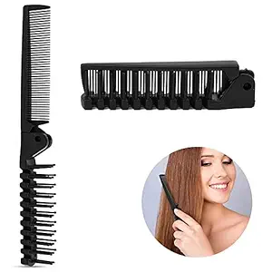 Miramar Portable Folding Mini Pocket Double Headed Comb Anti-Static Massage Plastic Hair Brush for Girls and Unisex (Black 1)