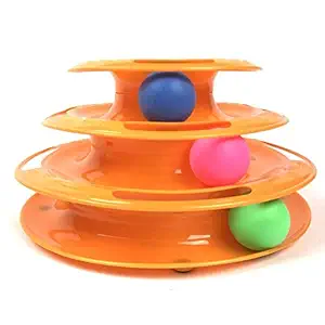 Kiki N Pooch Plastic Tower of Tracks Cat Turntable Toy with Balls Pet Amusement Interactive Board Game Toys (Colour May Vary), 1 Piece