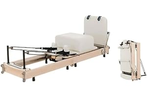 AYP DISTRIBUTION Reformer Pilates Machine Foldable Gym Fitness Equipment For Home Workout Oak Wood For Stretching Balance Yoga Exercise - White