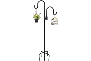 ADTSADDTO Double crochet de berger pour extérieur, 72 à 274 cm, crochets de jardin réglables avec base à 5 griffes, crochet de jardin robuste pour lampes de jardin, lanternes, paniers de plantes,