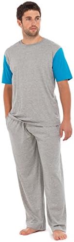 Mens Pyjamas Nightwear short sleeve top &amp; pants trousers Plain (L, Grey)