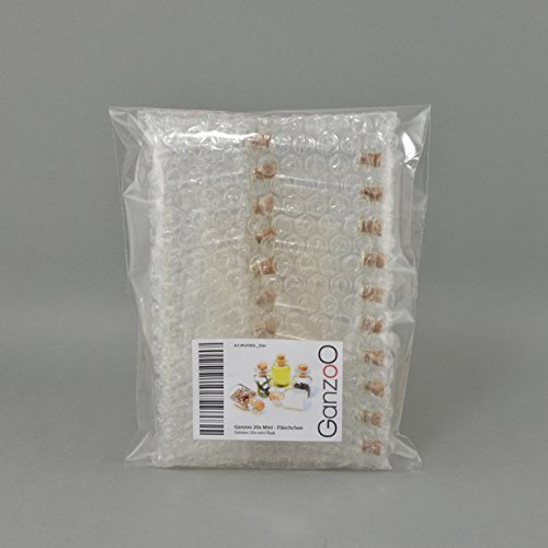 20er SET Mini-Fläschchen 5ml aus Echtglas mit Korken für Dekoration, zur Aufbewahrung kleiner Mengen oder als Puppenfläschchen – Marke Ganzoo - 5