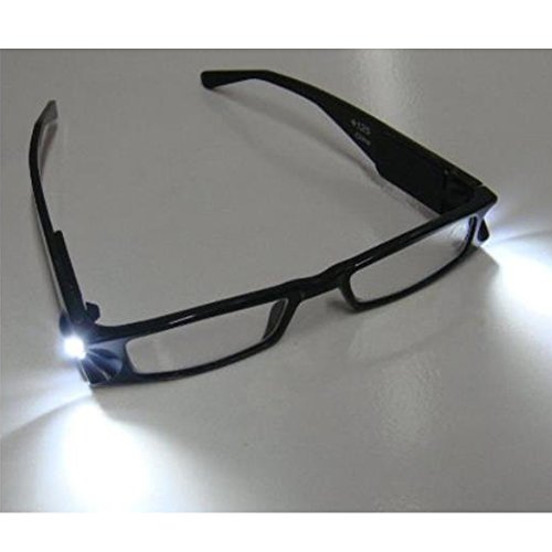 Preisvergleich Produktbild Skitic LED-Leselicht Brille Lesebrille, Unisex Modische Rahmen Brille Sehstärken Lesehilfe mit Zuschaltbarem LED Licht Beleuchtete für Damen Herren Reader +1,0 +1,5 +2,0 +2,5 +3,0 +3,5 +4,0 Dioptrien - Schwarz