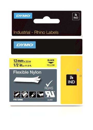 Dymo Rhino etiquetas industriales de nailon flexible de 12 mm x 3 5 m de color negro sobre fondo amarillo reviews Dymo Rhino etiquetas industriales de nailon flexible de 12 mm x 3 5 m de color negro sobre fondo amarillo