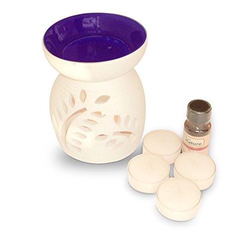 Pure Source India Ceramic Aroma with top bowl blue color Burner and 10 ML Lemon Grass Aroma Oil plus 4 Tea Light Candle RS.425 (66.00% Off) - Amazon