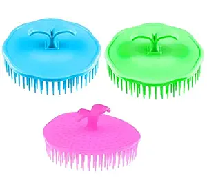 shrajs Round Plastic Hair Washing Combs Hair Massager Shower Brush Hair Washing Tools for Men and Women Multicolor (Pack of 3)