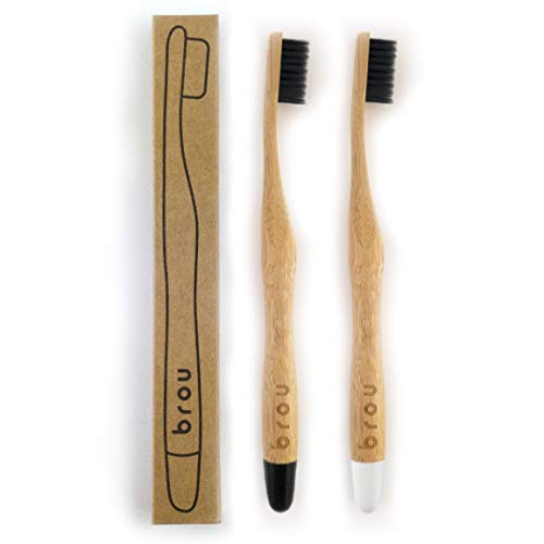 BROU | Premium Biodegradable Bamboo Charcoal Toothbrush | BPA Free | Eco-Friendly | Vegan | (Black, Single)