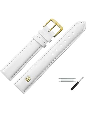 MARBURGER Uhrenarmband 20 mm Leder Weiss - Rindsleder - Inkl. Zubehör - Ersatzarmband, Schließe Gold - 1002020000220