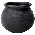 VILLAGE KRAFT Unglazed Handcrafted Earthen Clay Handi for Dahi/Biryani/Dal/Mitti - Clay Pot/Mud Cooking Pot/Yogurt Bowl/Mathani for Setting/Serving - 300 Ml - 1 Pc - Black