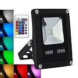 【TECHNISCHE DATEN】Diese10W LED Außenstrahler super hell, mit RGB leuchtenden Hochleistungs LEDs, Erzeugen 850 Lumen starkes, 16 Farben 4 Farbwechsel Modi, Funkfernbedienung mit Speicherfunktion, Der Abstrahlwinkel des LED Außenstrahlers ist 120°, hervorragende Leistung unter allen Bedingungen superhelle Lichtquelle, für eine Lebensdauer von mehr als 50.000 Stunden Ziel.