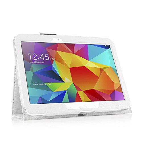 eFabrik Cover für Samsung Galaxy Tab 4 10.1 Zoll Case in Premium Qualität Bookstyle Hülle, Sleep / Wake UP Funktion mit Handschlaufe aus edlem Kunstleder, weiß