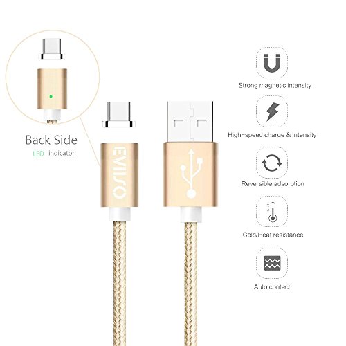 Magnetisches USB Type C kabel,-Lebenslange Garantieserie -EVIISO 1m Magnet PowerLine 2.4A Fast Charging USB C Kabel auf USB 3.0 A Ladekabel Datenkabel mit Nylongeflecht für Samsung Galaxy S8 S8 Plus,Huawei P9, P10,Nexus 5X/6P,OnePlus 3/3T und andere Type-C unterstützte Geräte (2 Pack Gold) - 2