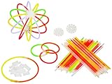  200 Pulseras luminosas, luces plegables, varillas luminosas, pulseras, Incluye 200 conectores 3 dimensiones (2D), 4 conectores circulares de calidad profesional.