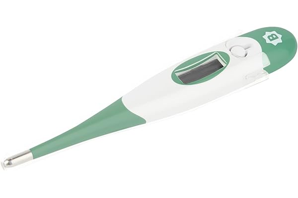 Badabulle Thermomètre digital (voie buccale, rectale et à l'aisselle), 10 secondes chrono, Embout flexible, Mémorise température, Température à 0,1°C près