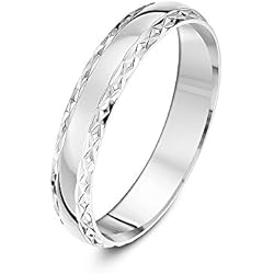Theia Anillo de Bodas de Oro Blanco, 9K, Diseño de Borde en forma de Diamante, Pulido, 4mm - Tamaño 19