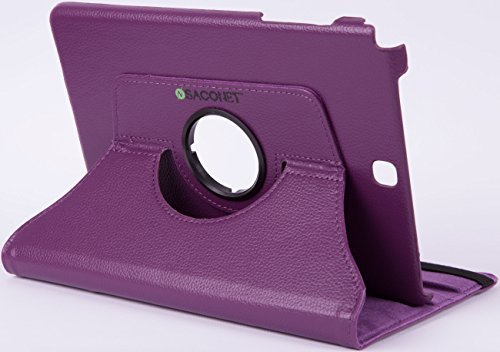 TAB A 9.7 VIOLETT LILA 360 Hülle Case Premium PU Ledertasche Etui Schutzhülle für Samsung Galaxy Tab A PLUS 9.7 T550 T551 SM-T550 SM-T551 rotierende farbige Kunstleder + Capacitive Stylus + Displayschutzfolie
