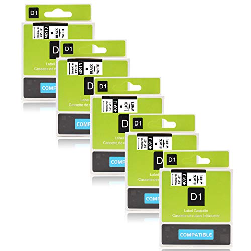 Labelwell 5x Compatible DYMO D1 40913 S0720680 Noir sur Blanc Ruban-Étiquette pour Dymo LabelManager 160 280 260P 360D 500TS LabelWriter 450 DUO Rhino LabelPoint 150 250, 9mm x 7m