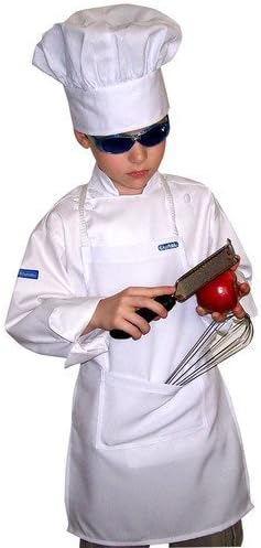 CHEFSKIN UK Kids XXL Set Includes: Apron + Jacket + Hat in White, 65/35 Polycotton Light Twill Perfect for your Little Chefs in Training, Gifts or Party Favors! XXL