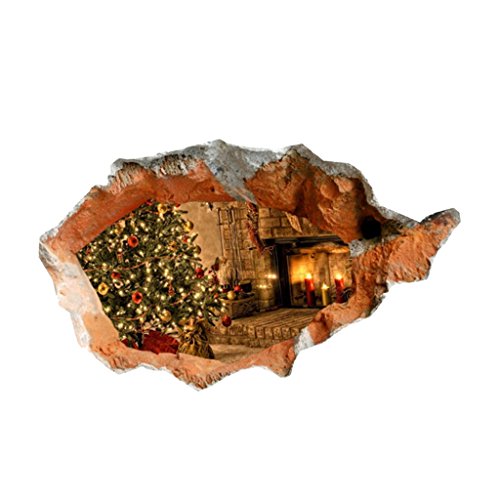 Preisvergleich Produktbild Gazechimp Weihnachtsnacht - 3D Weihnachtsmann Weihnachtsbaum Kerzen Elche Wandtatoo Wanddeko, Wohnzimmer Kinderzimmer Stimmungs Deko - Kaminöfen