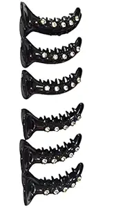 Beauty Tool Banana Mirchi Shape Stone Hair Clip for Women and Girls | Pack Of 6 | (Black Color)