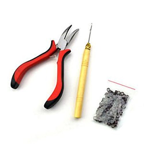 Ardisle Pliers Pulling Hook Tool For Hair Extensions +Silicone Micro Rings Beads Tube