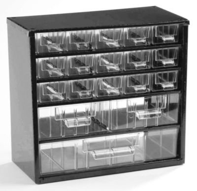 Schubladenmagazin, Schubladen glasklar - HxBxT 282 x 306 x 155 mm, Gehäuse-Traglast 30 kg 18 Schubladen - Klarsichtmagazin Kleinteilemagazin Lagersystem Magazin Magazinschrank Schubladenmagazin Schubladenschrank Schubladensystem