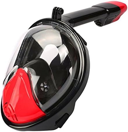 Snorkel Mask Full Face 180 Panoramic View Anti-Fog &amp; Tubeless No Gag Design Extra Long Snorkel For Beginners &amp; Experts (Black&amp;Red, L/XL)