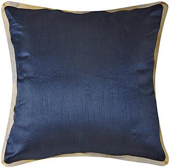 INIHOM Decorative Throw Pillow Cases For Sofas Bed Couch Silk Solid Cushion Covers With Flange (16" x 16", NavyBlue) - Pack of 2
