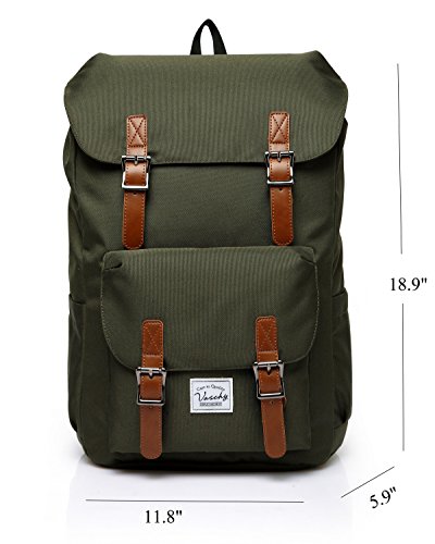 VASCHY Rucksack Laptop Vintage Schulrucksack Jungen L  ssiger Draussen Wandern Rucksack Wasserabweisend Rucksack 15 6 Zoll Laptop -Gr  n
