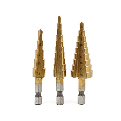 3 Stück Schälbohrersatz Kegelbohrer Schälbohrer Konusbohrer HSS TiN Profi Stufenbohrer Set (3 – 12mm,4 – 20mm,4 – 12mm) - 4