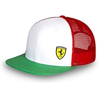 Ferrari Flat Brim Tri-Color Mesh Hat w/Sucdetto Badge and Italian Flag by Ferrari