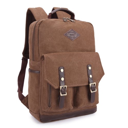 Vintage Canvas Laptop(15 Zoll) Rucksack Schultasche Unitasche,29 x 43 x 12cm(B x H x T) Braun - 2