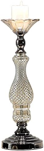 FEIFEI Candle Holders Iron And Glass Material Romantic Fashion Household Items Two Sizes Two Color Optional ( Color : Black , Size : B(12.5*41cm) )