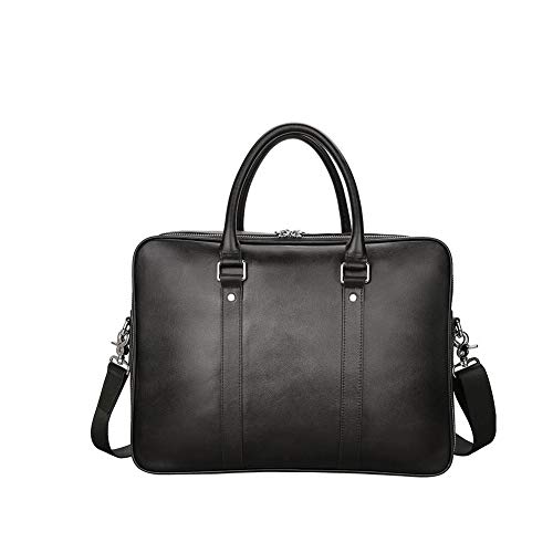 Preisvergleich Produktbild Herren Schultertasche Leder 14"Laptop Umhängetasche Herrenhandtasche Business Aktentasche für Reise Business School Schwarz