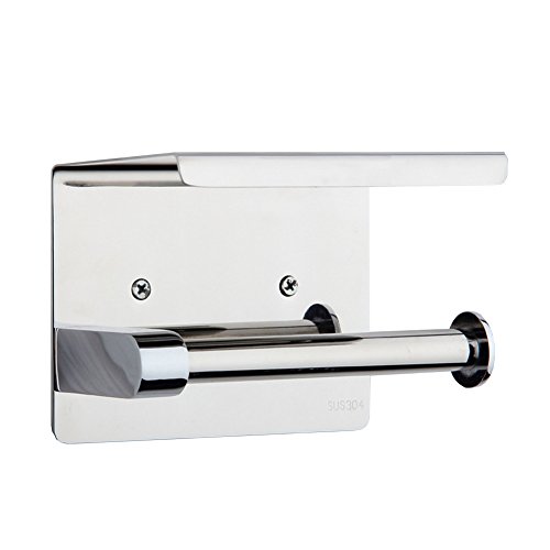 Aothpher Edelstahl Toilettenpapierhalter Rollenhalter WC-Papierhalter mit Ablage, zur Wandmontage, Silber Einzelhalter - 2