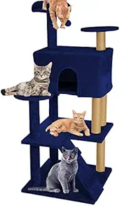 Callas RioAndMe Cat Activity Tree and Scratching Post | Carpeted Natural Sisal Towers with Platforms | 1 Bed Cubes, 4 Platforms, Rope and Scratching Post (Height | 801-Blue)