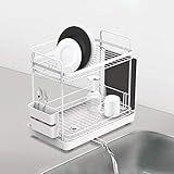 ● DRENAJE GRANDE DE CAPACIDAD: Amplio espacio para secar platos, vasos, vajillas, tablas de cortar, ollas y sartenes; el recipiente para cubiertos está diseñado para trabajar con la escurridor y permanecer en su lugar