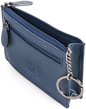 ZAPP –‘Filante’ Genuine Leather Coin Purse/Keychain with 1 Internal Pocket for Cards and Tickets (Color: Blue)