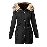 iHENGH Vorweihnachtliche Karnevalsaktion Damen Luxus Winter Jacke Dicker Warm Bequem Slim Parka Mantel mit Kapuze Long Lässig Stilvoll Reißverschluss Frauen Coat Size Outwear(2XL,Schwarz)