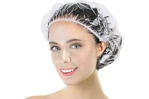 【100 Piezas】Gorros de ducha Desechable, SlickMart Gorro de Baño Elástico,Impermeables Gorros de Ducha de Plastico Transparente para Uso en el Hogar Viajes, Hotel, Spa y Peluquería