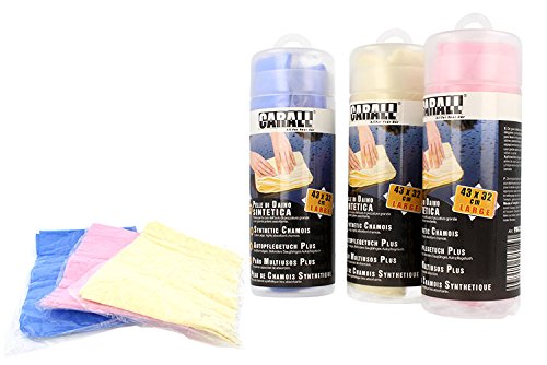 CARALL Kit 3 PZ Panni Pelle di Daino Sintetica Taglia Grande 43x32cm Asciugatura Auto Super Potente Assorbente Rosa Gialla Blu