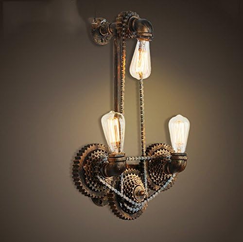 HIWW Industrial Wind Retro Nostalgia 3 Heads Water Pipes Wall Lamp Creative Personality Bar Gear Iron Bicycle Chain Wall Lamp Wall Spotlights