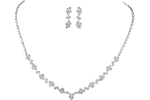 Clataly Bridal Wedding Necklace Earrings Set Silver Crystal Rhinestones Bridal Jewelry Accessories for Women and Girls