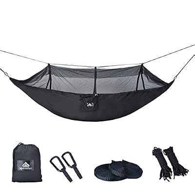 NatureFun Hamac ultra-léger de voyage Camping | 300 kg Capacité de charge,(275 x 140 cm) respirante, nylon à parachute à séchage rapide | 2 x Mousquetons de qualités,4 x sangles de nylon Inclus | Pour jardin d'interieur/extérieur