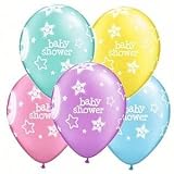 MOON AND STAR BABY SHOWER LATEX BALLOONS MIXED PACK OF 10