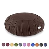 Lotuscrafts Zafu Meditationskissen Yogakissen Zen - Sitzhöhe 15cm - Yoga Zafukissen mit Dinkelfüllung - Waschbarer Bezug aus Bio-Baumwolle - GOTS Zertifiziert - Mit Bestickung